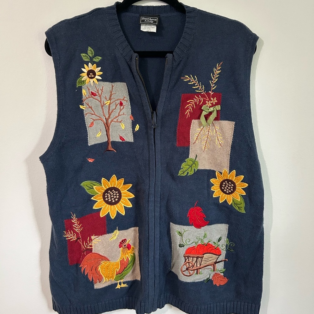 Southern Lady Women’s Fall Blue Embroidered Vest